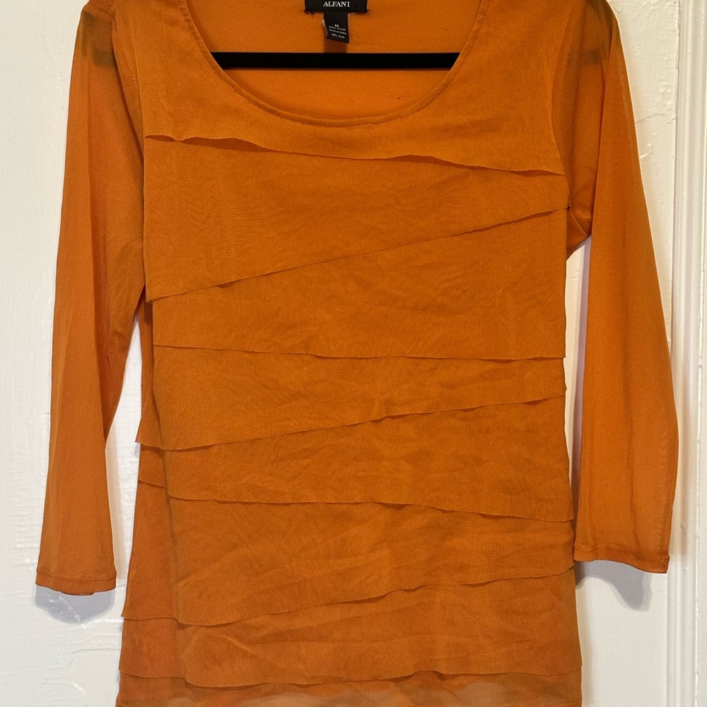 Alfani Women's Rust Orange Layered Ruffle Blouse